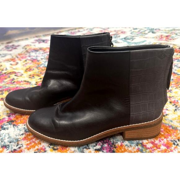 SPERRY Maya Belle Leather Back Zip Ankle Boots Textured Black Size 7.5 - Picture 2 of 7